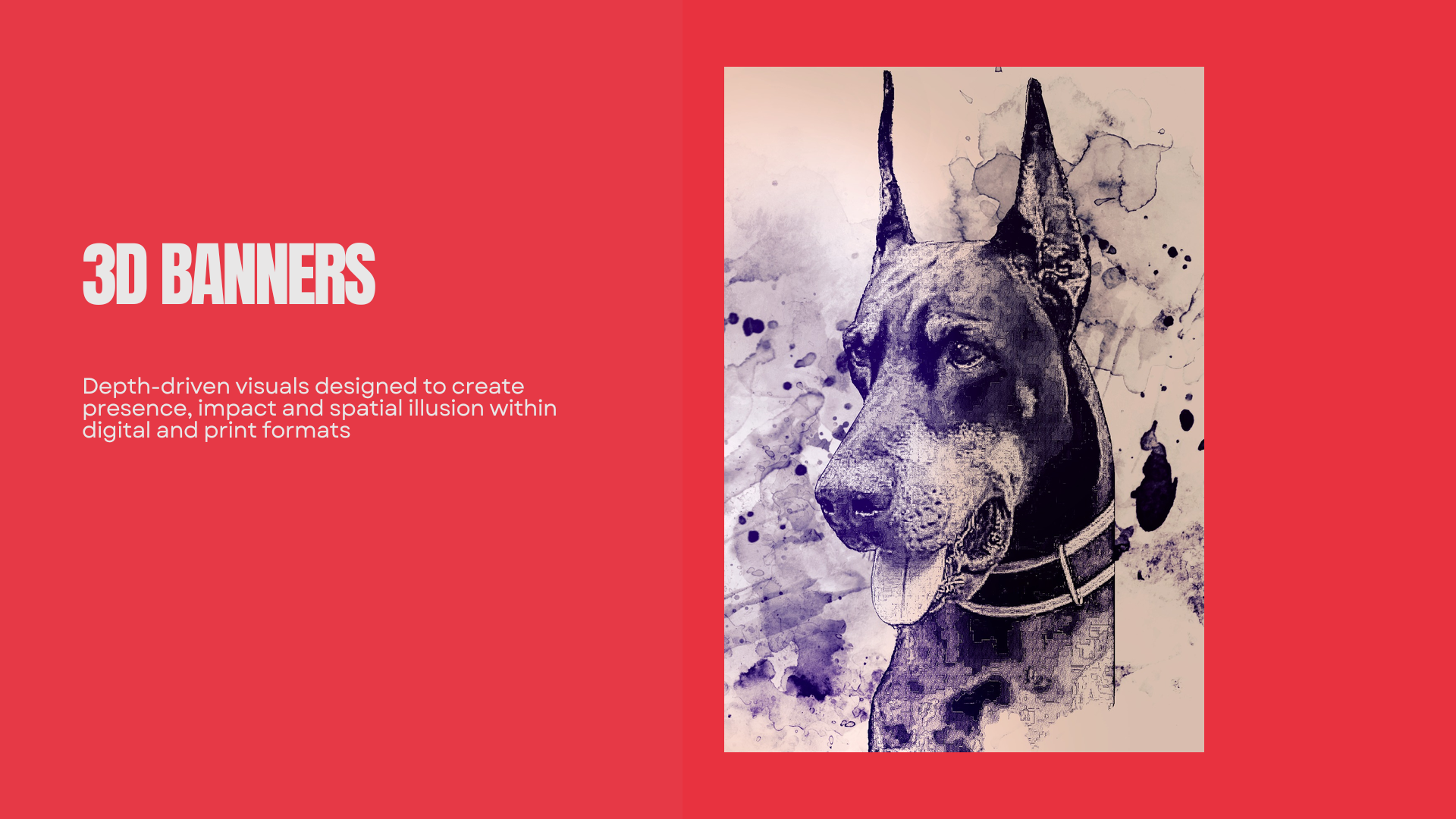 3D Banners slide with text and Doberman visual